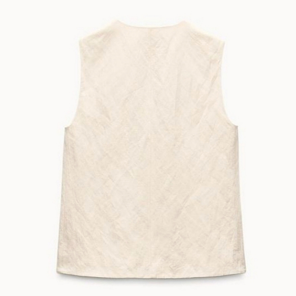 ZARA "SET" ECRU WRINKLED EFFECT VEST/PANT CO-ORD 💖 - Picture 7 of 8